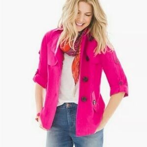 Chico's Fuchsia Linen Blazer with Button Detail Size 2